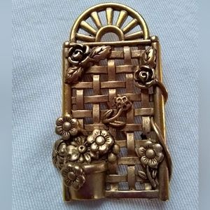 Danecraft Vintage Brooch Pin- Flower Trellis Garden Pot Copper Tone?